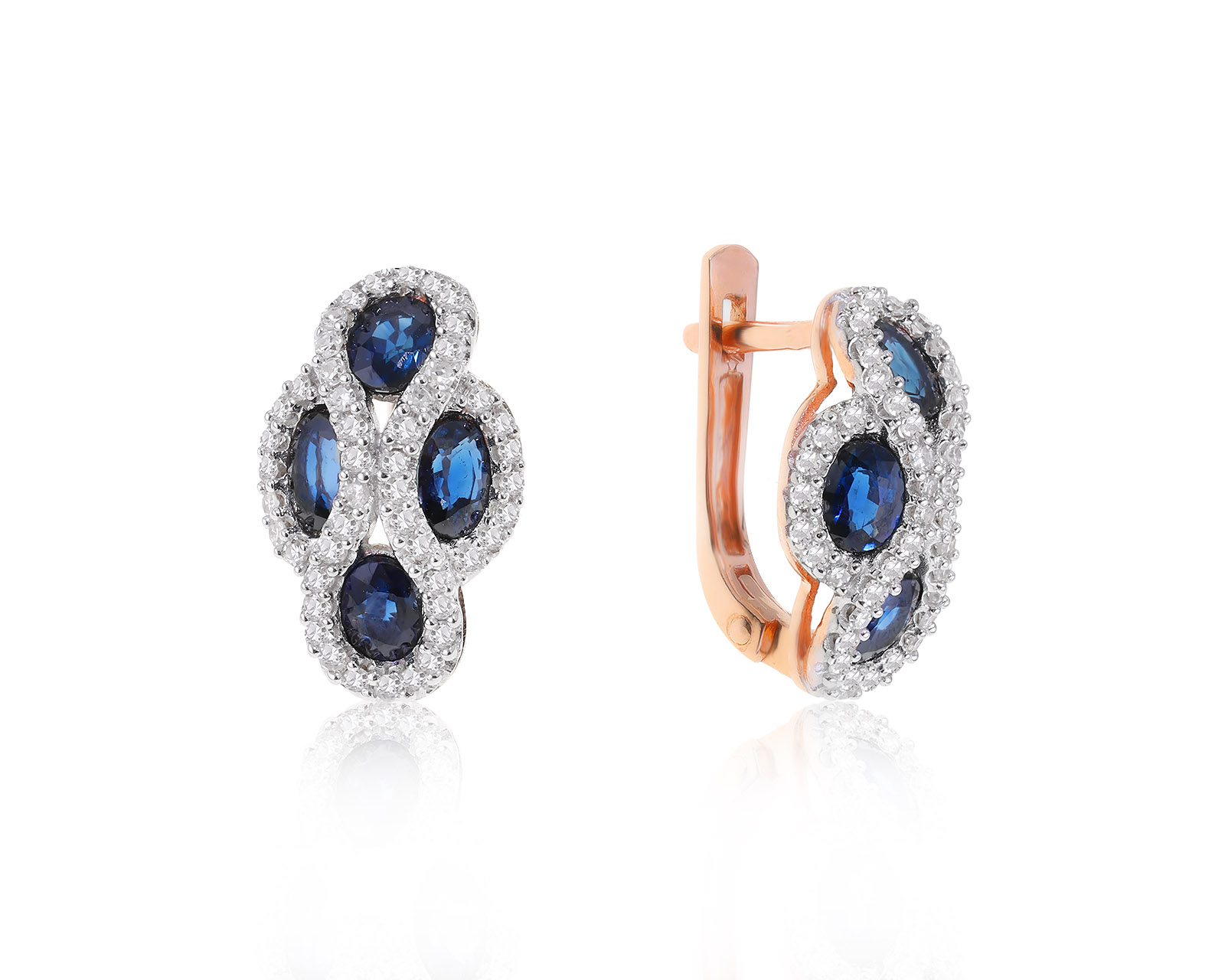Золотые серьги с сапфирами 1.80ct и бриллиантами 0.48ct 180424/17