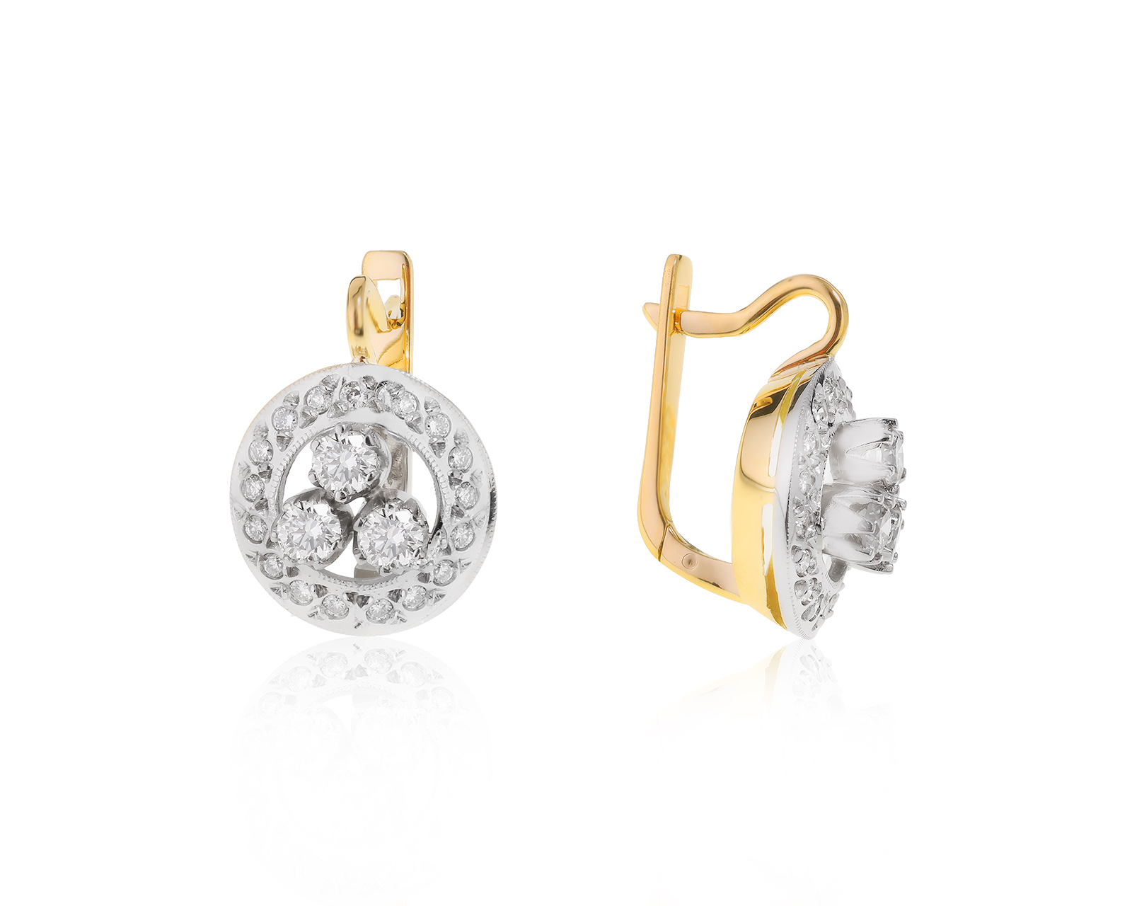 Богатые золотые серьги с бриллиантами 1.33ct СССР