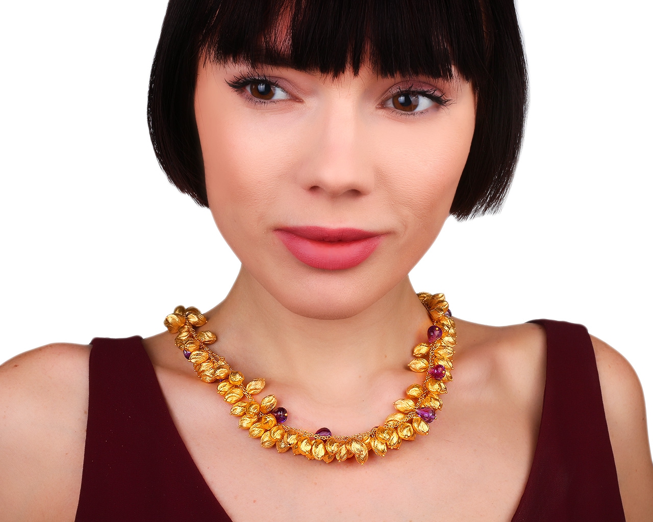 Интересное золотое колье с аметистами Roberto coin