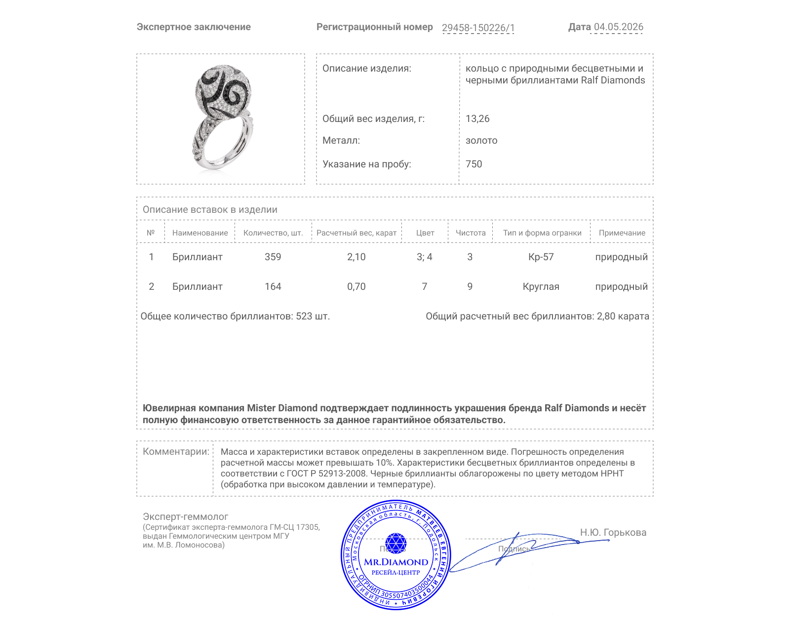 Оригинальное золотое кольцо с бриллиантами 2.80ct Ralf Diamonds