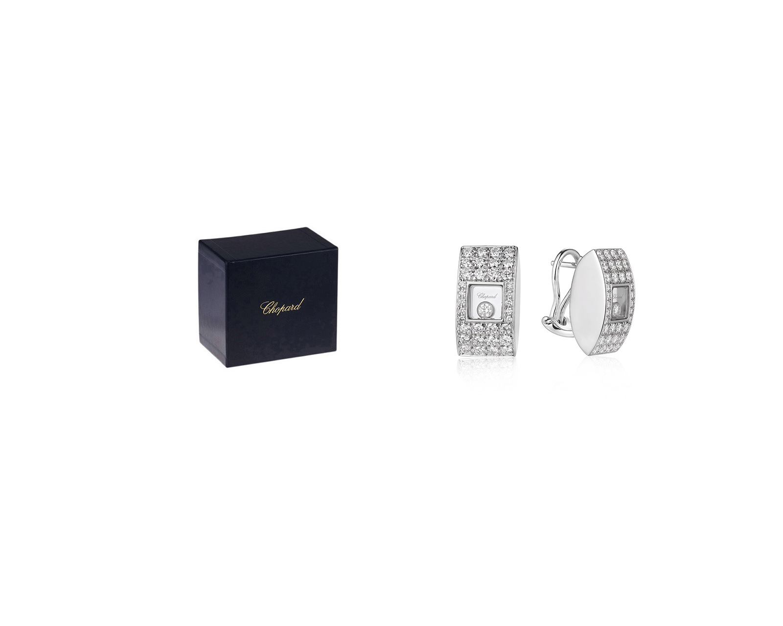 Оригинальные золотые серьги Chopard Happy Diamonds Square