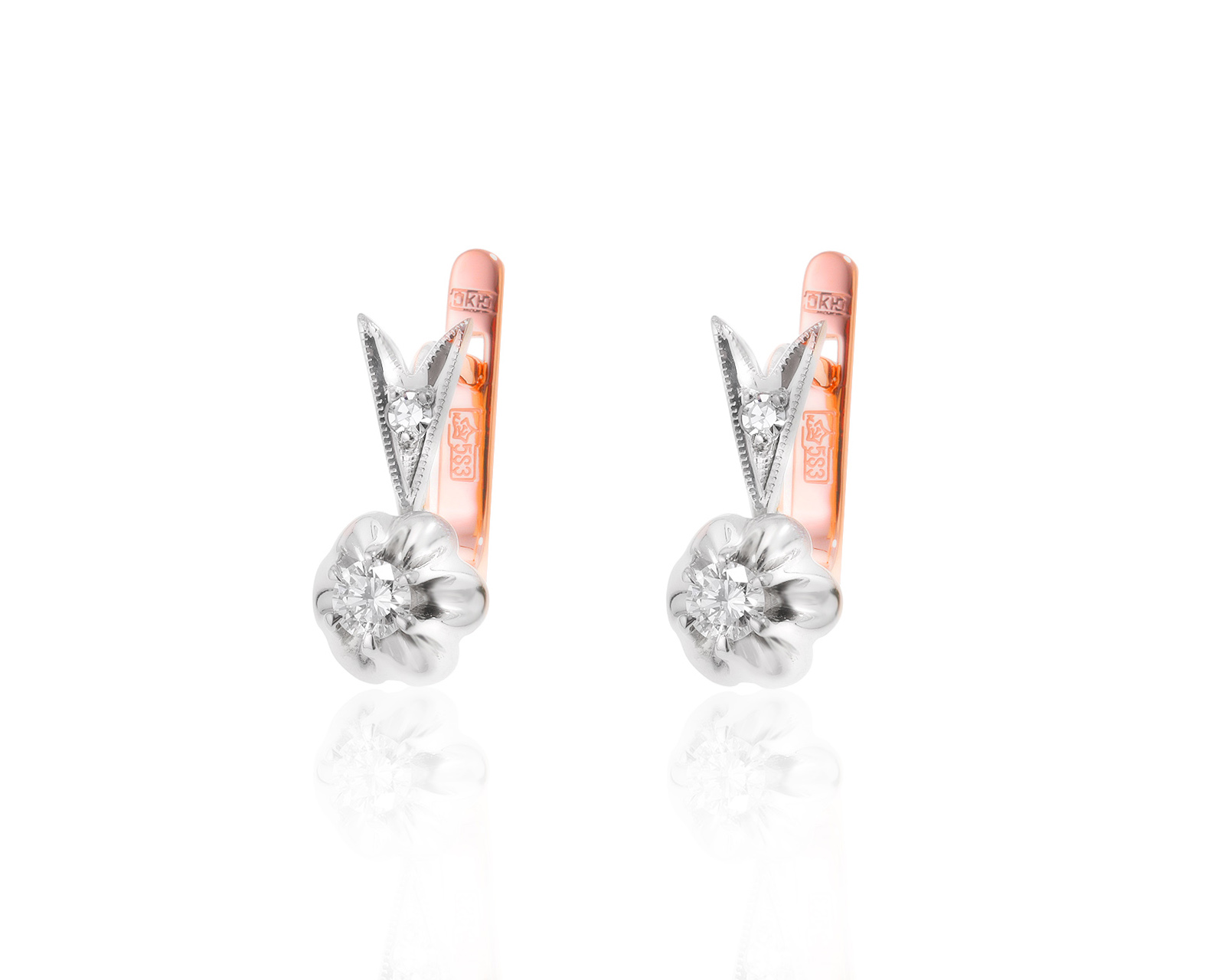 Золотые серьги с бриллиантами 0.27ct СССР 020624/13 Золотые серьги с бриллиантами 0.27ct СССР 020624/13