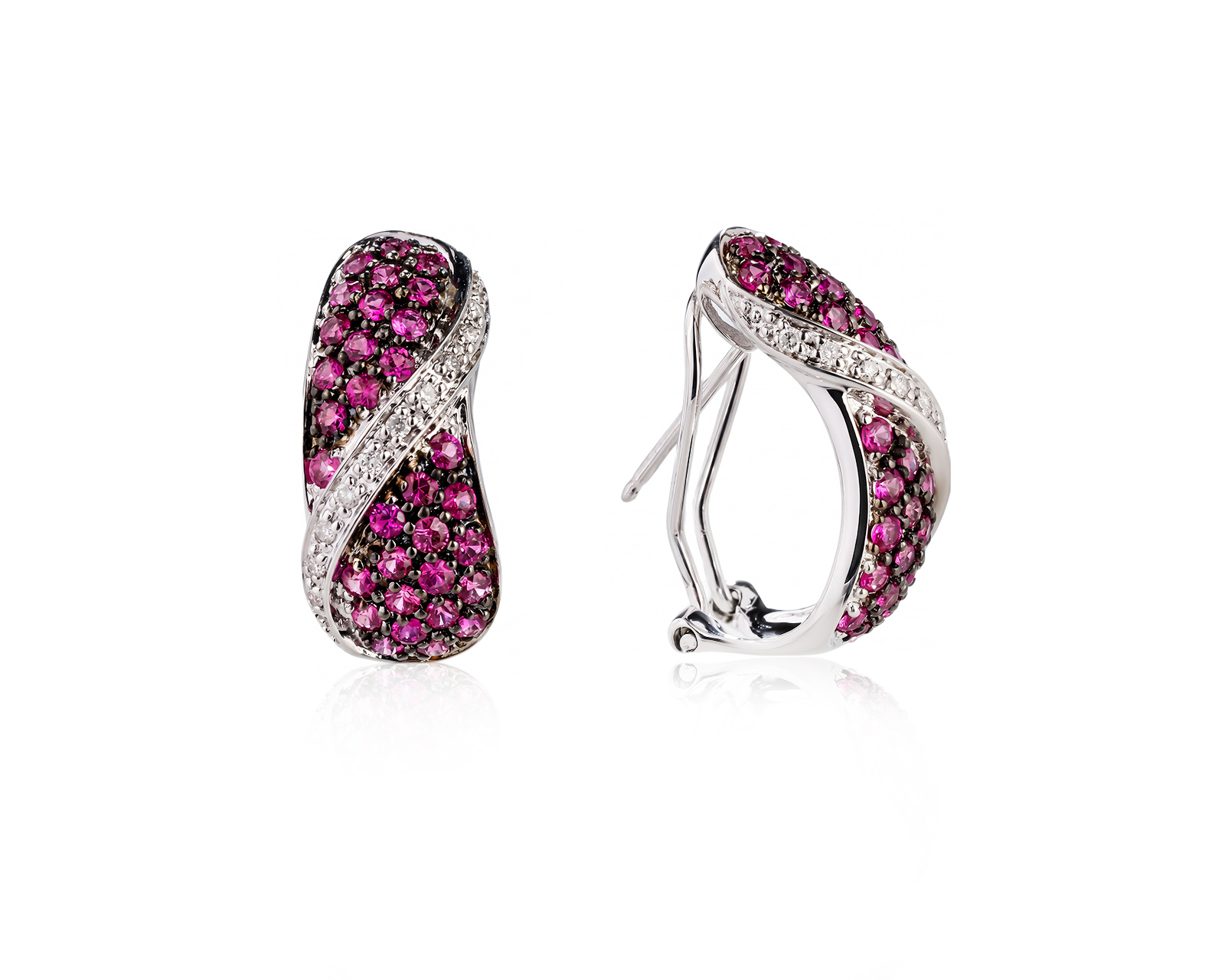 Золотые серьги с сапфирами 1.60ct и бриллиантами 0.12ct