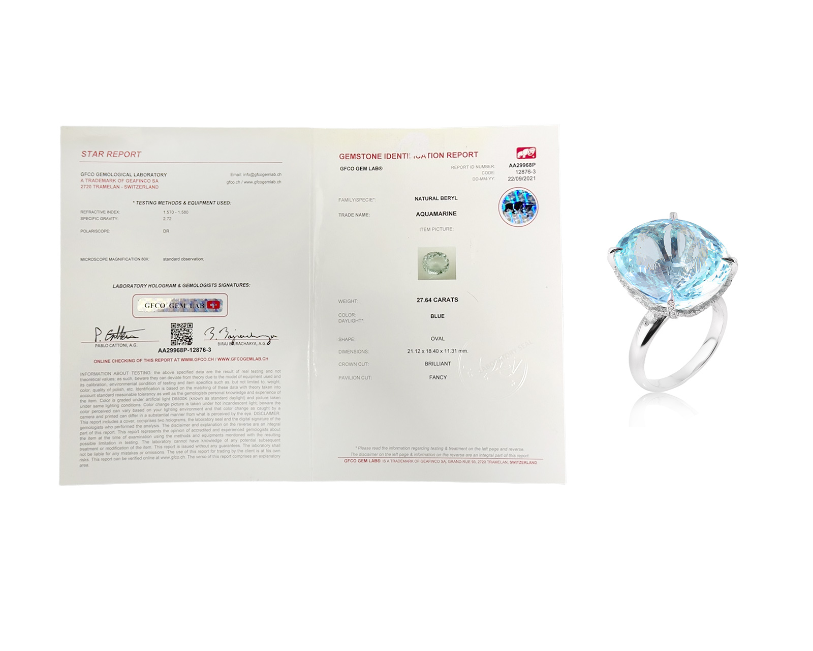 Оригинальное золотое кольцо с аквамарином 27.64ct Parure Atelier