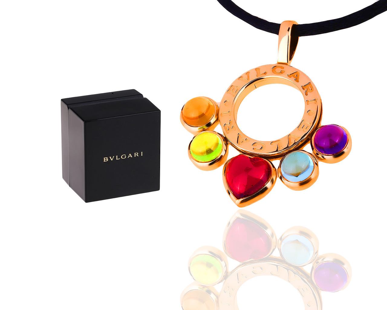Яркая золотая подвеска с цветными камнями Bvlgari Allegra