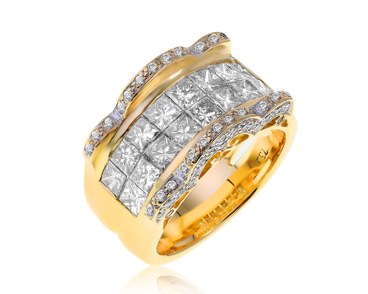 Восхитительное золотое кольцо с бриллиантами 2.93ct