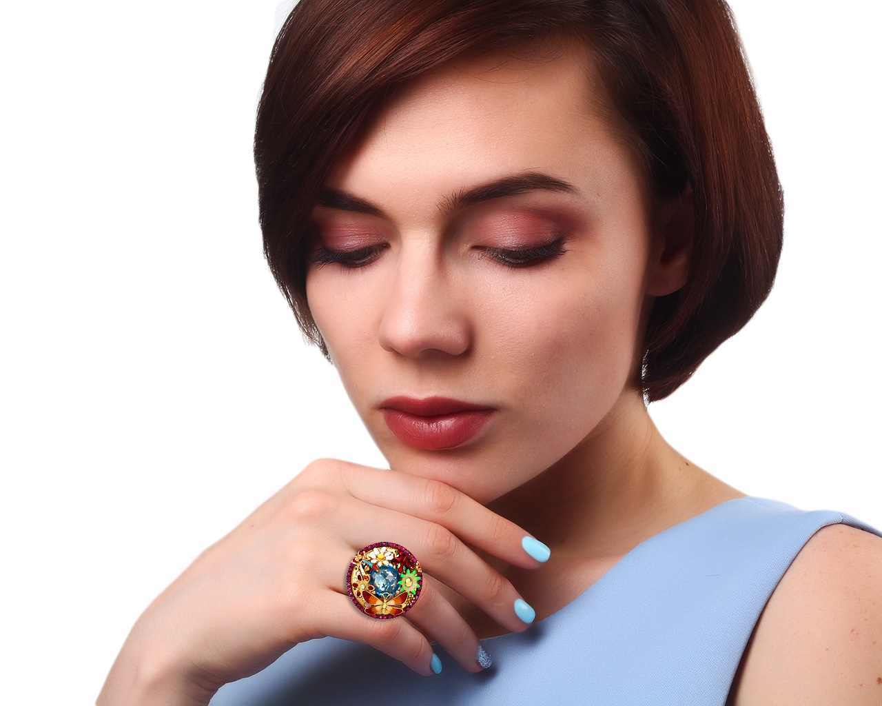 Золотое кольцо с бриллиантом и рубинами 0.55ct Roberto Bravo