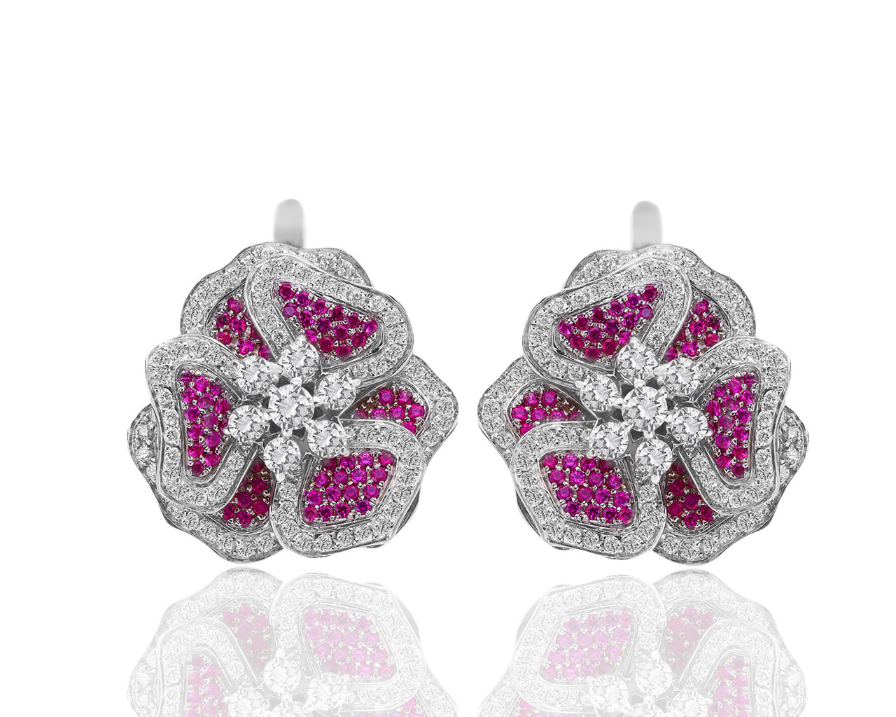 Золотые серьги с розовыми сапфирами и бриллиантами 2.99ct 130319/2