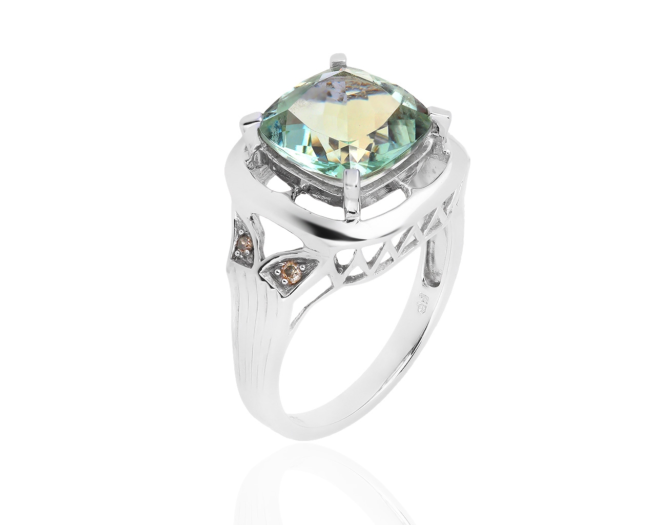 Золотое кольцо с празиолитом и бриллиантами 0.06ct 140119/11