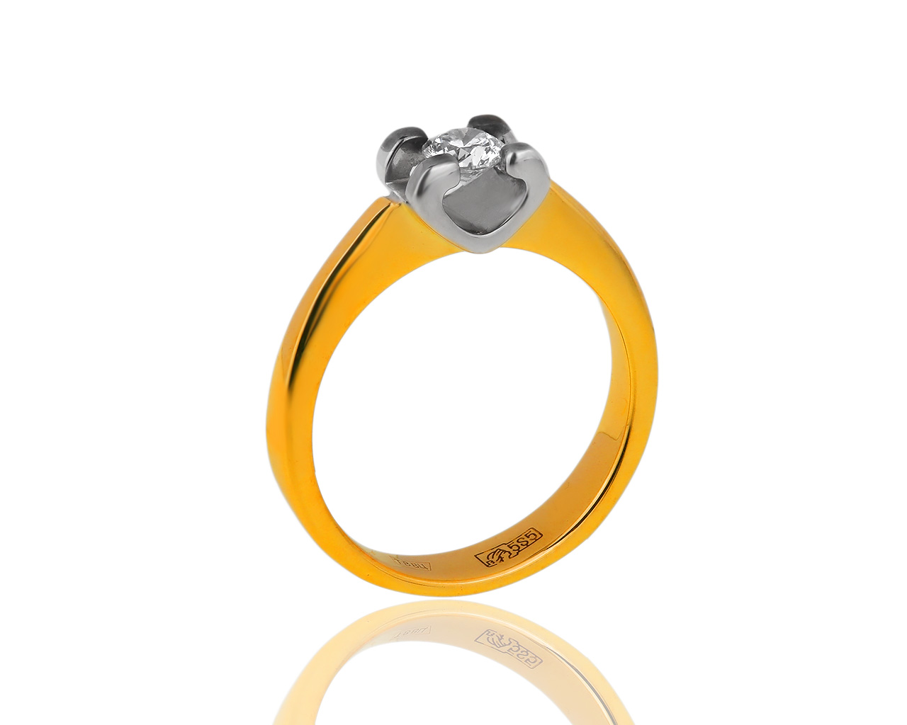 Помолвочное золотое кольцо с бриллиантом 0.17ct