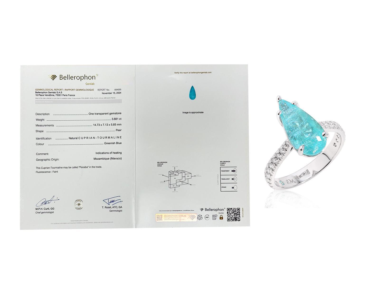 Золотое кольцо с турмалином параиба Мозамбик 3.88ct Evgeny Matveev