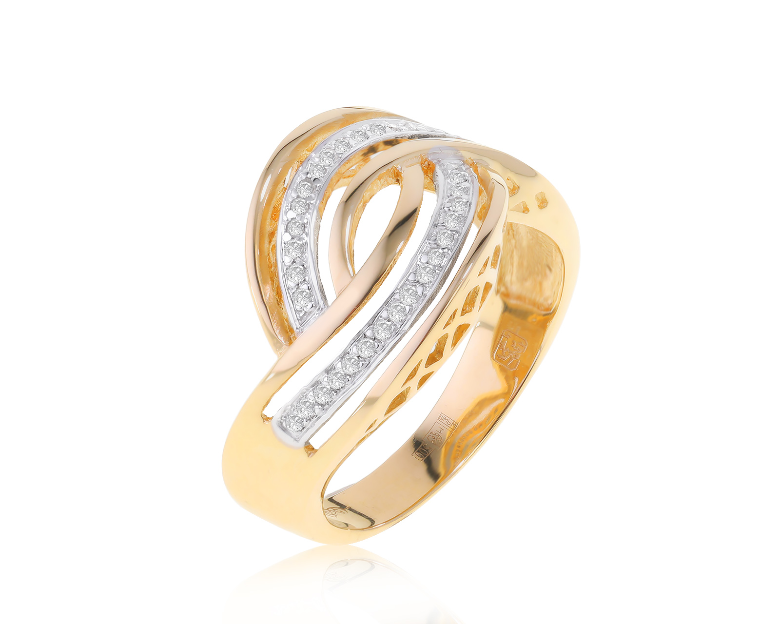 Красивое золотое кольцо с бриллиантами 0.14ct