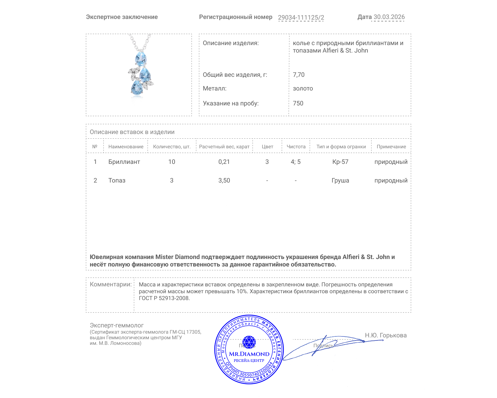 Оригинальное золотое колье с топазами 3.50ct Alfieri & St. John