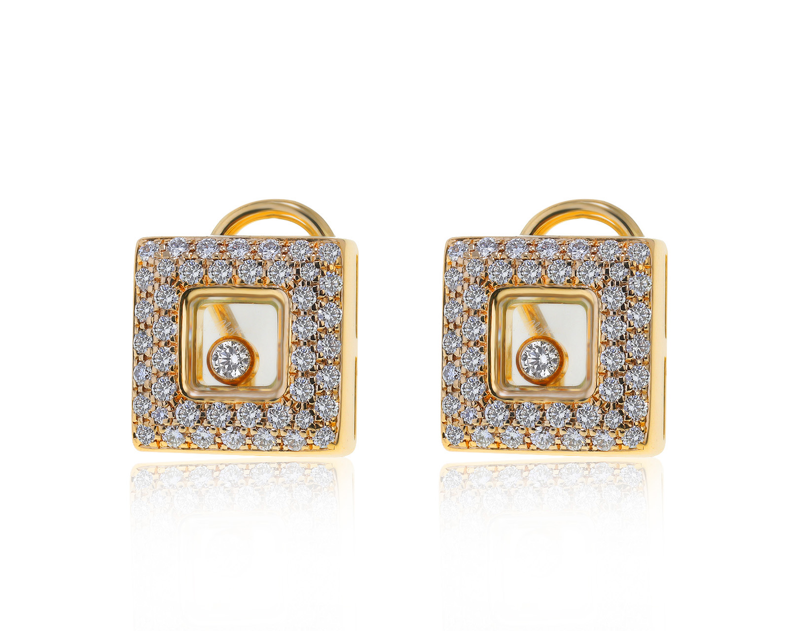 Оригинальные золотые серьги с бриллиантами 0.82ct Chopard Happy Diamonds