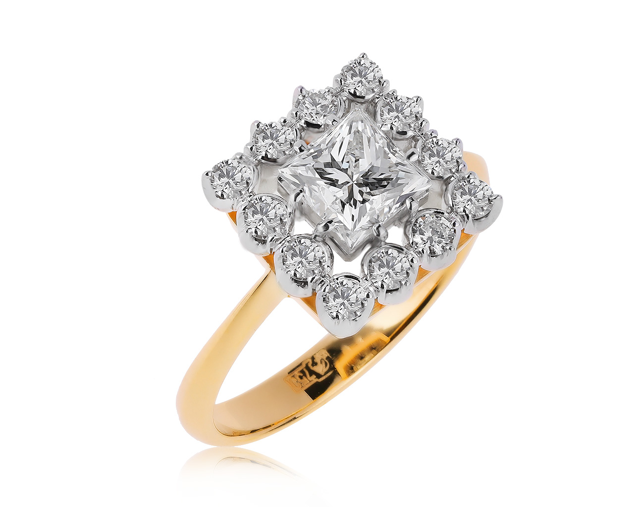 Модное золотое кольцо с бриллиантами 1.52ct