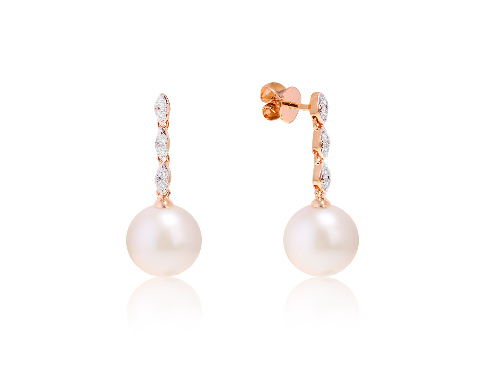 Золотые серьги с жемчугом 10.00-10.30 мм и бриллиантами 0.18ct 040424/4