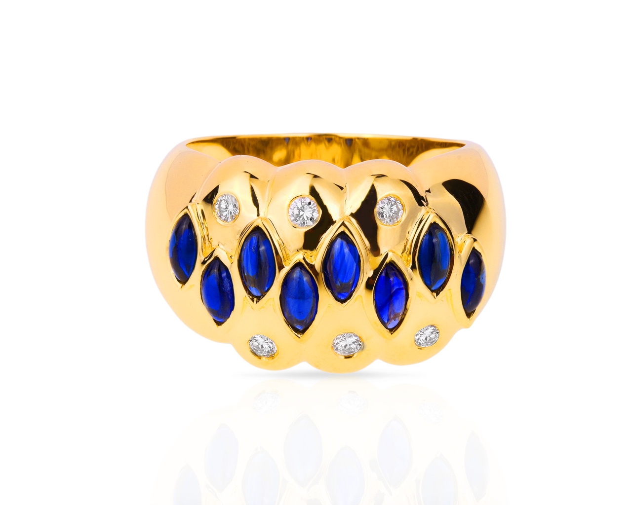 Золотое кольцо с бриллиантами 0.17ct и сапфирами 1.20ct 160418/7