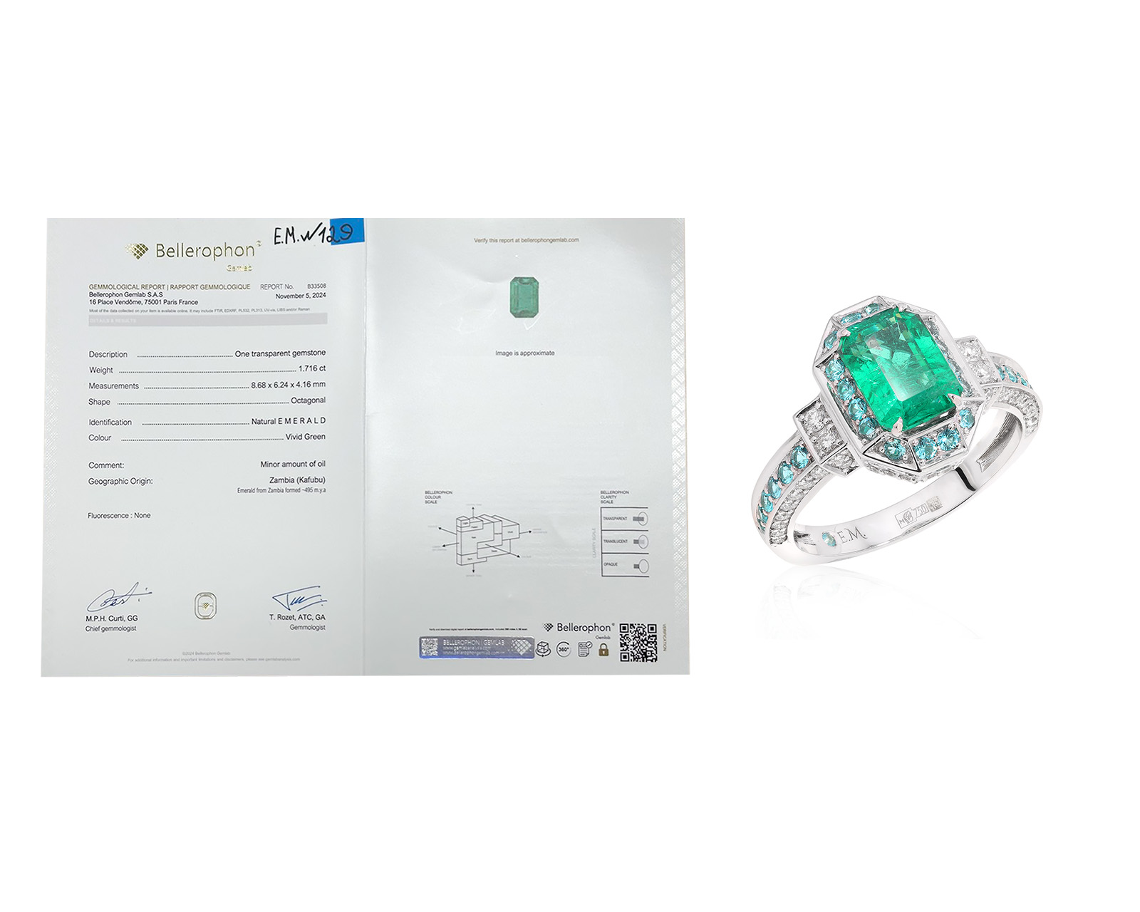 Золотое кольцо с изумрудом 1.71ct и турмалинами параиба 0.90ct Evgeny Matveev