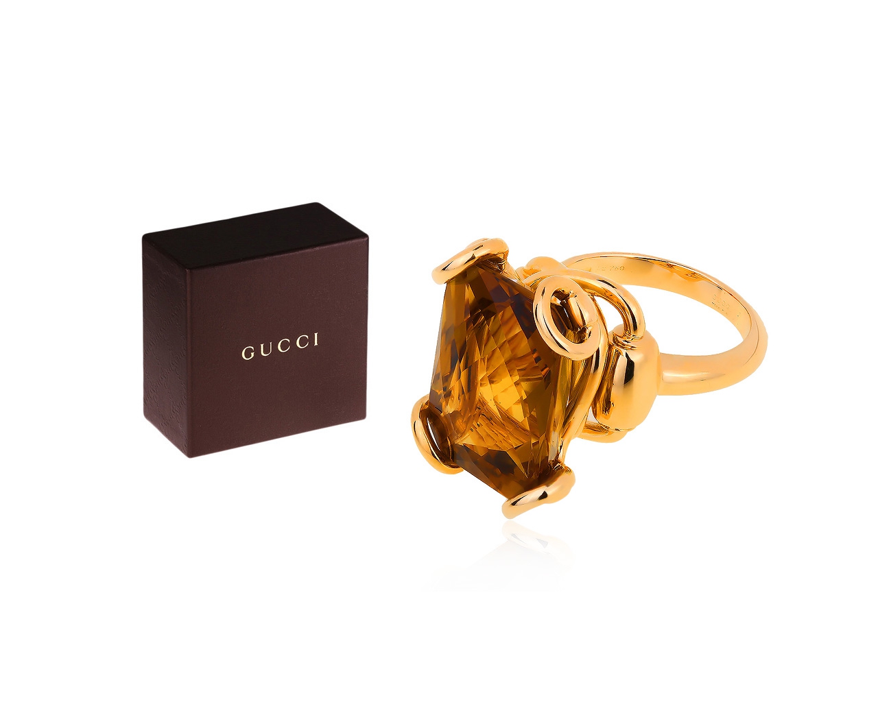 Модное золотое кольцо с цитрином Gucci Horsebit