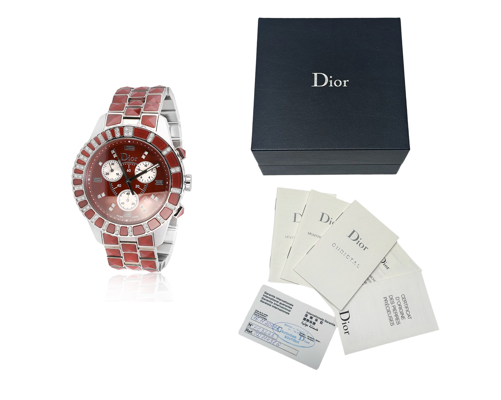 Оригинальные стальные часы с бриллиантами 0.25ct Dior Christal