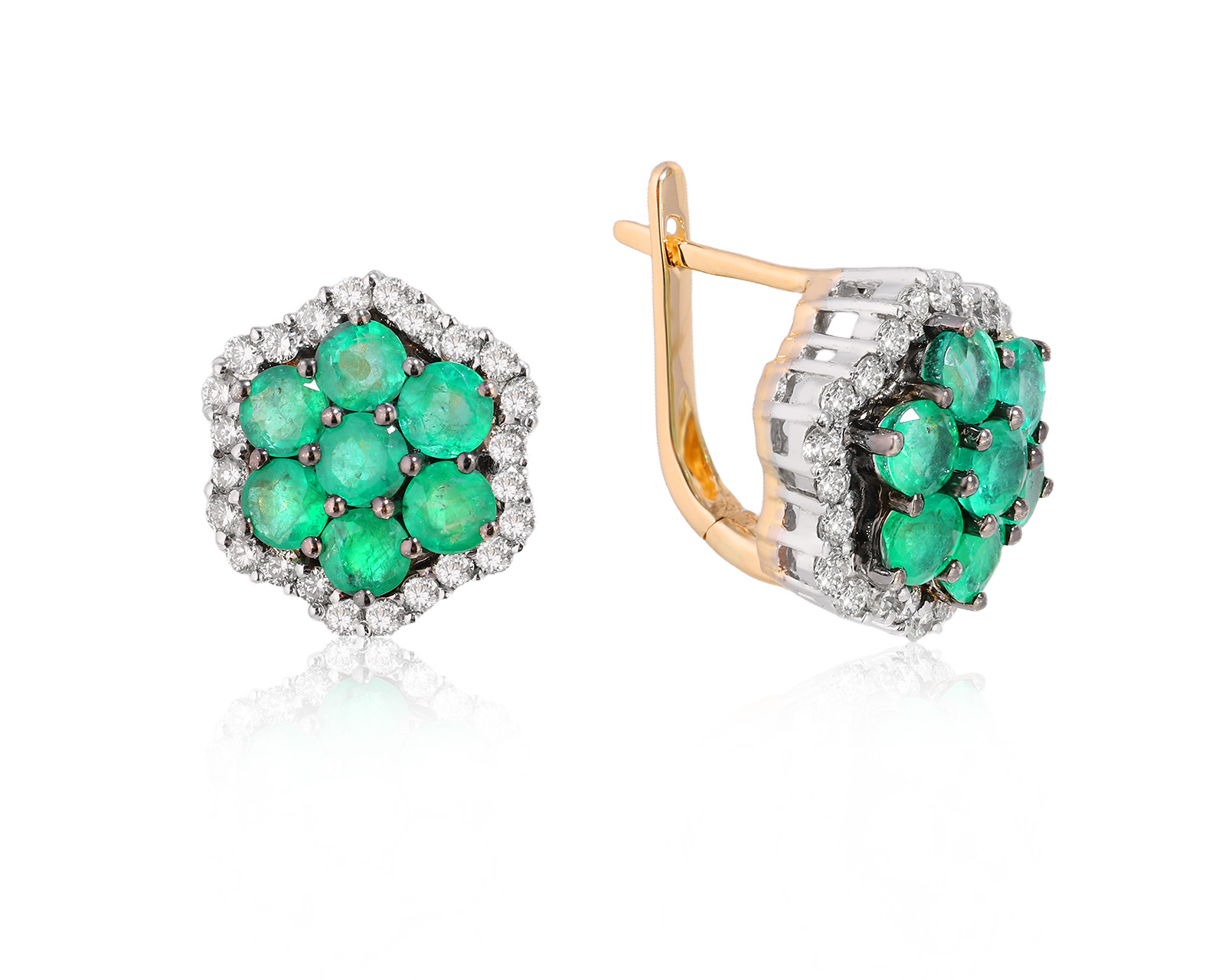 Золотые серьги с изумрудами 2.30ct и бриллиантами 0.60ct