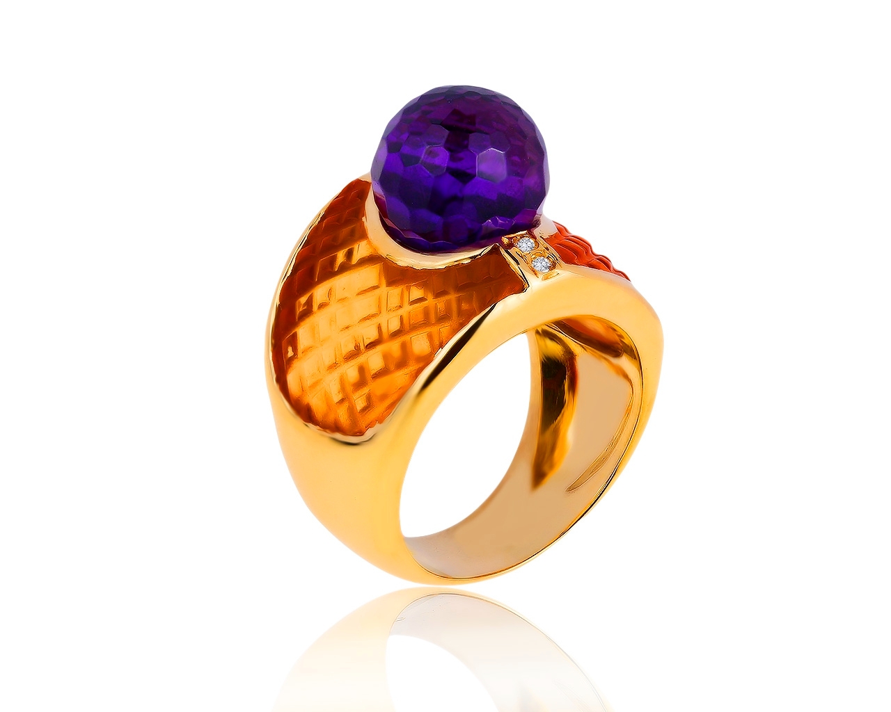 Интересное золотое кольцо с аметистом 6.90ct и бриллиантами 0.04ct 070819/11