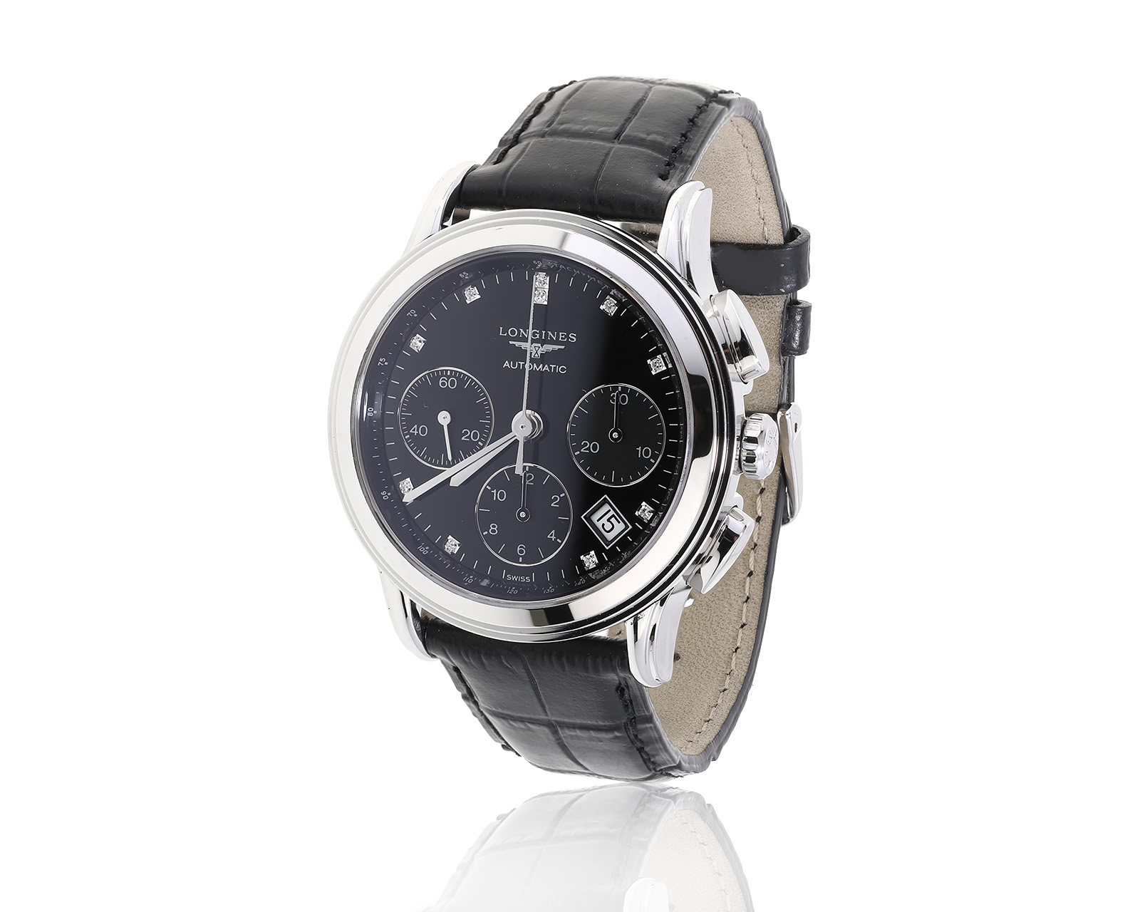 Оригинальные стальные часы с бриллиантами 0.05ct Longines 111222/9