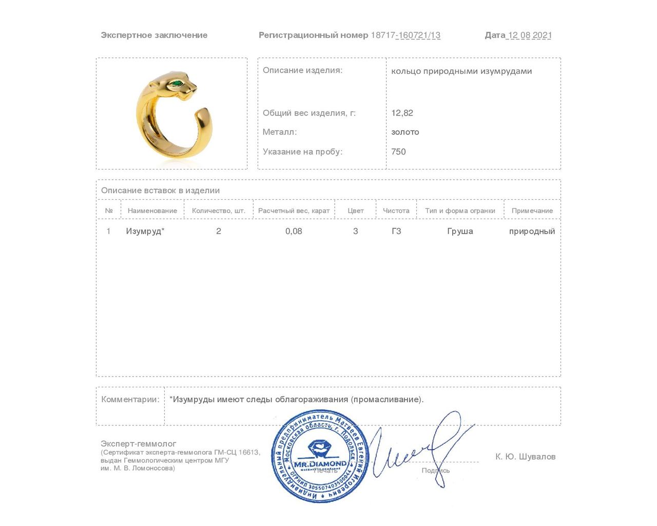 Модное золотое кольцо с изумрудами 0.08ct