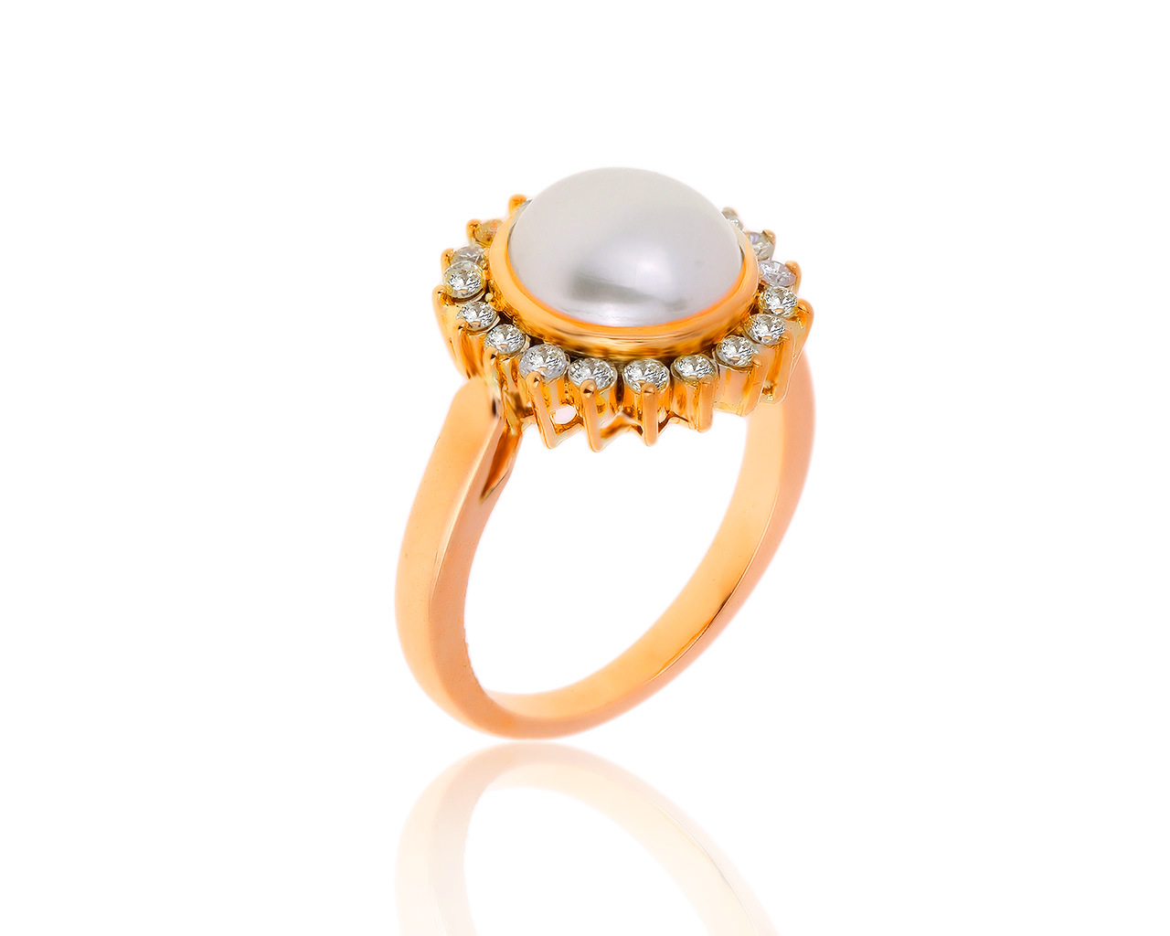Завораживающее золотое кольцо с жемчугом 8 мм