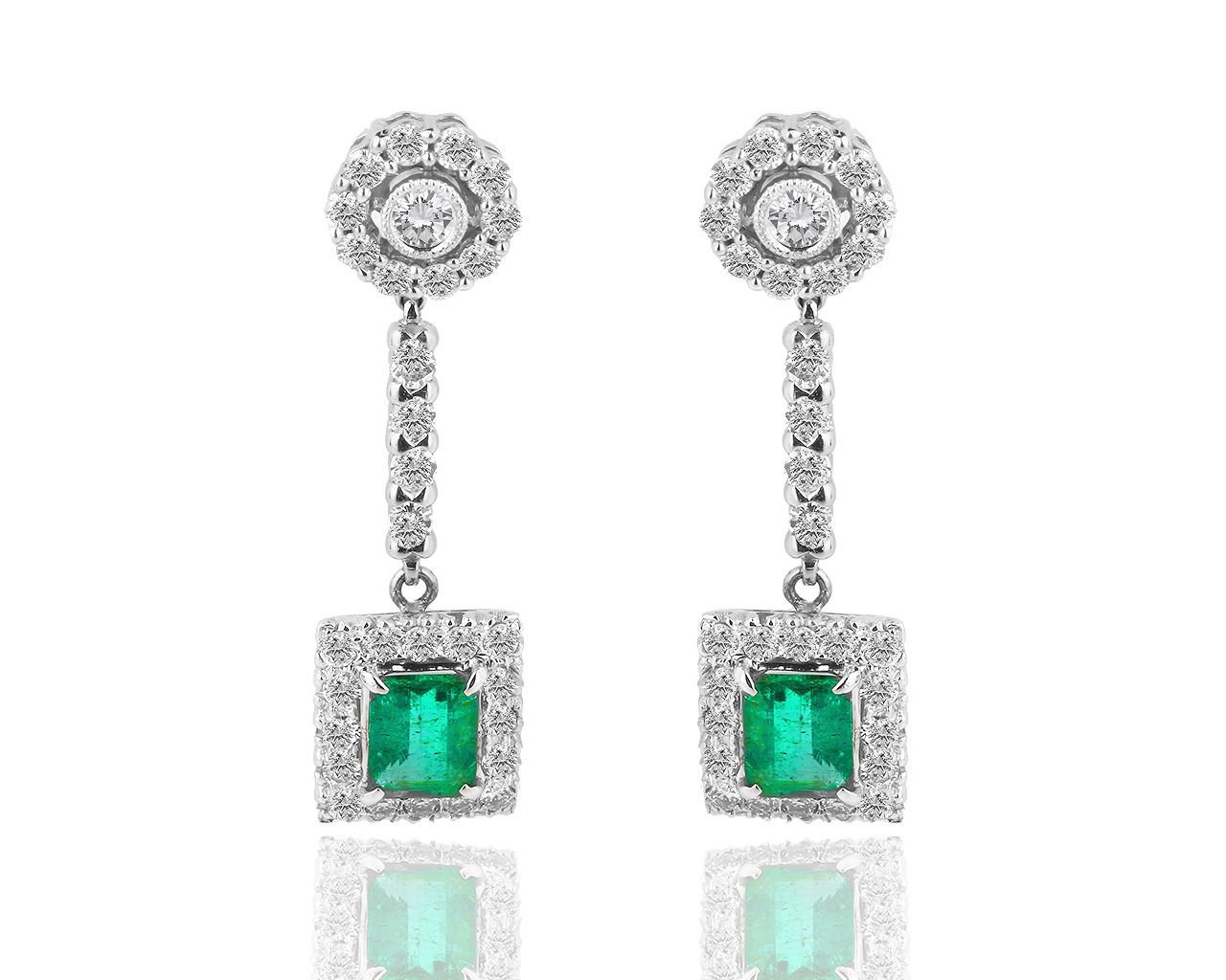 Золотые серьги с бриллиантами 1.70ct и изумрудами 0.90ct 050119/1