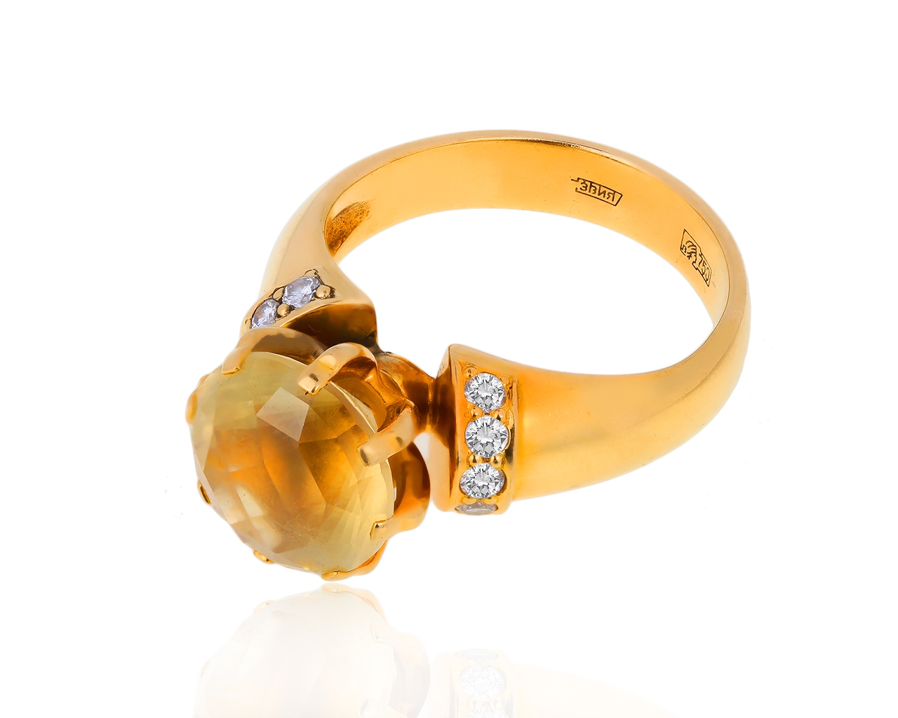 Золотое кольцо с цитрином и бриллиантами 0.30ct 231218/3