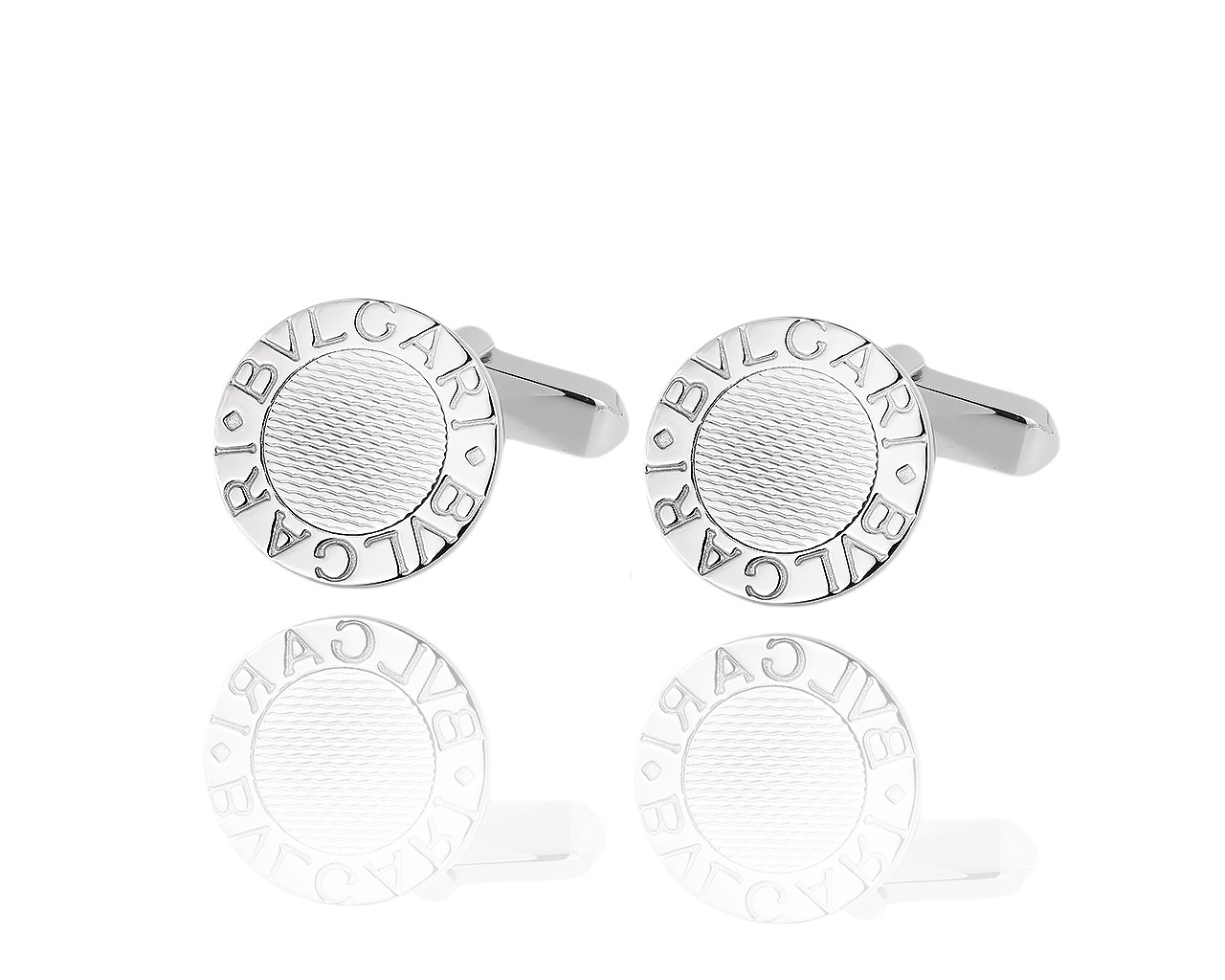 Оригинальные золотые запонки с гильошированным узором Bvlgari 110718/4