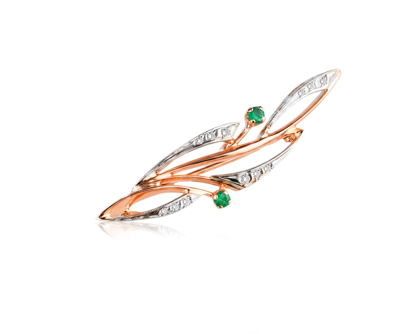 Золотая брошь с изумрудами 0.24ct и бриллиантами 0.13ct 190426/2