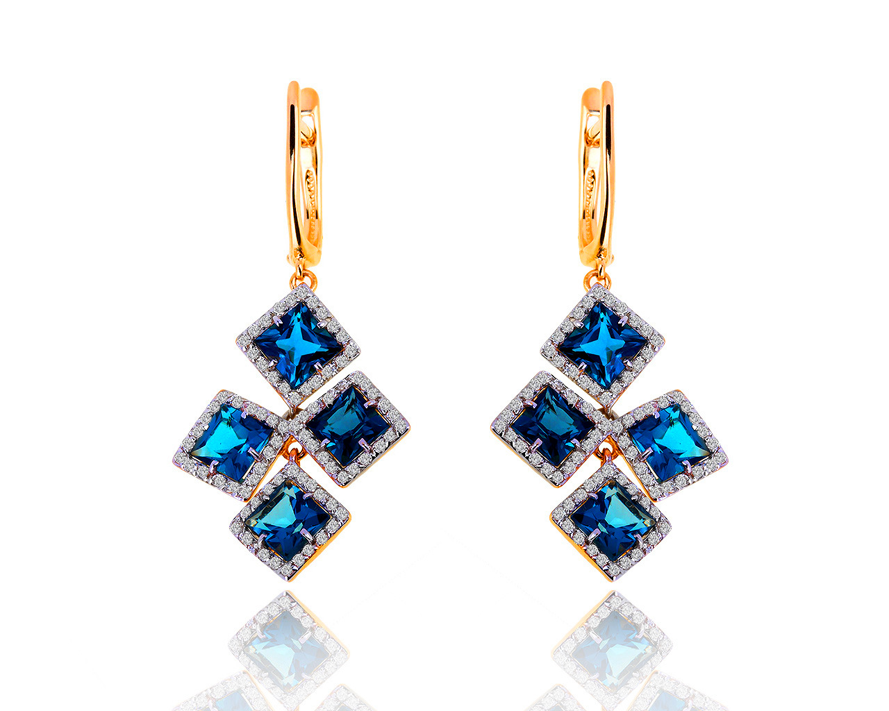 Золотые серьги с топазами и бриллиантами 0.81ct 110519/4