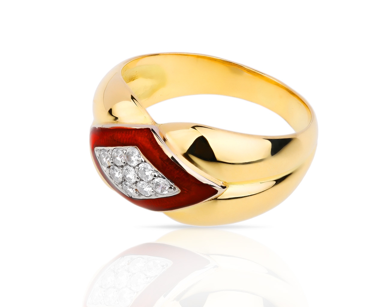 Золотое кольцо с красной эмалью и бриллиантами 0.16ct