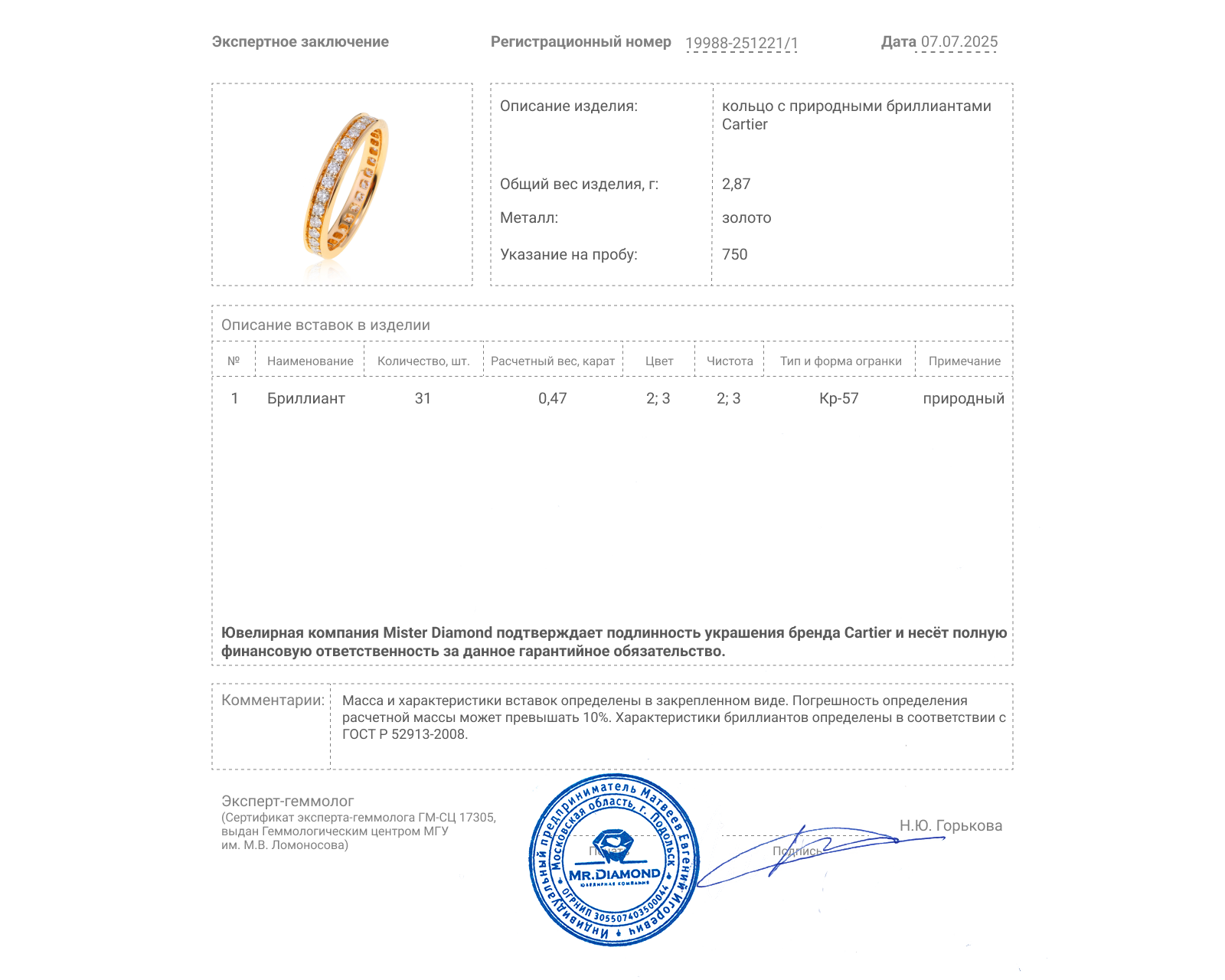 Оригинальное золотое кольцо с бриллиантами 0.47ct Cartier Ballerine