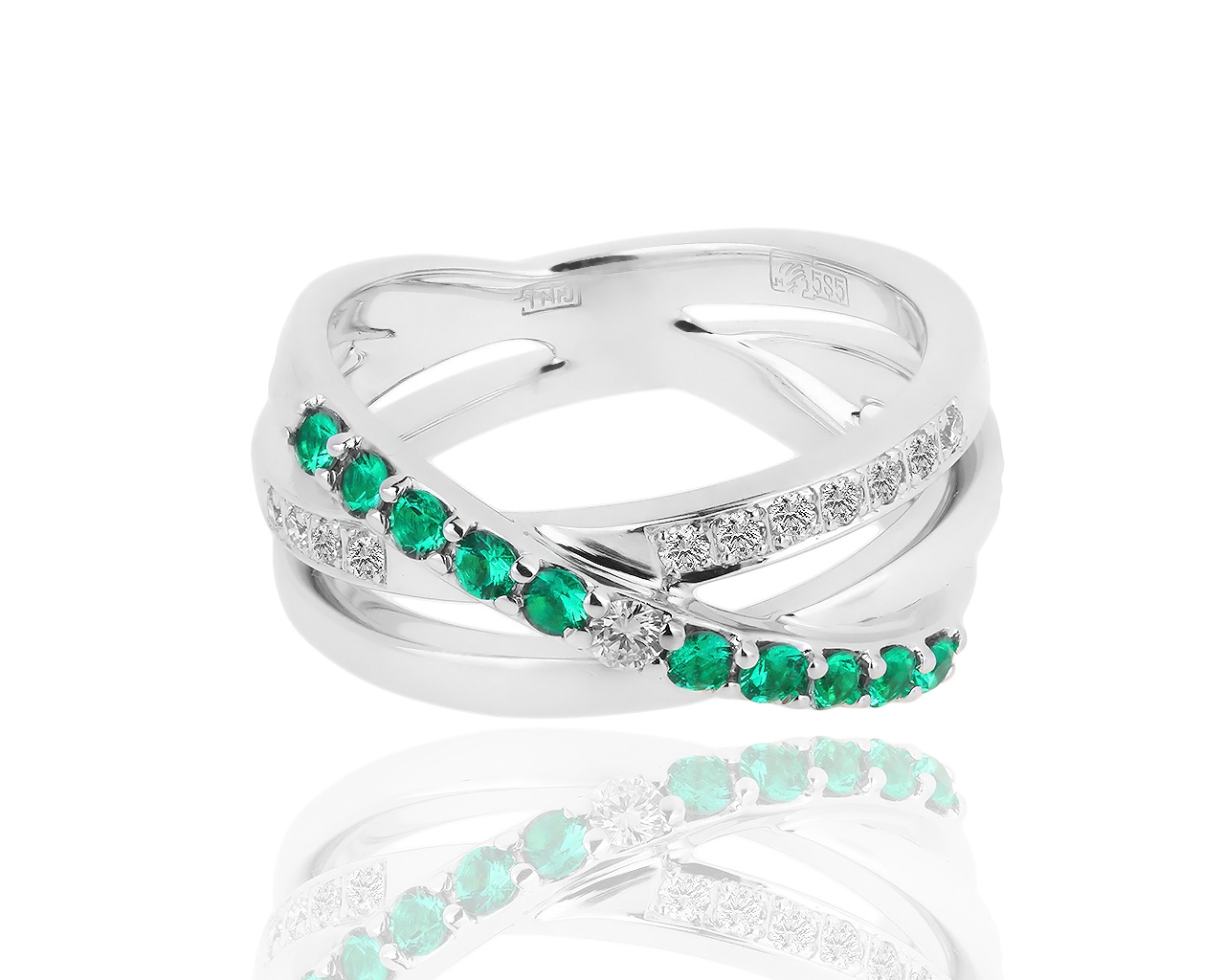 Золотое кольцо с бриллиантами 0.20ct и изумрудами 0.23ct 111218/5