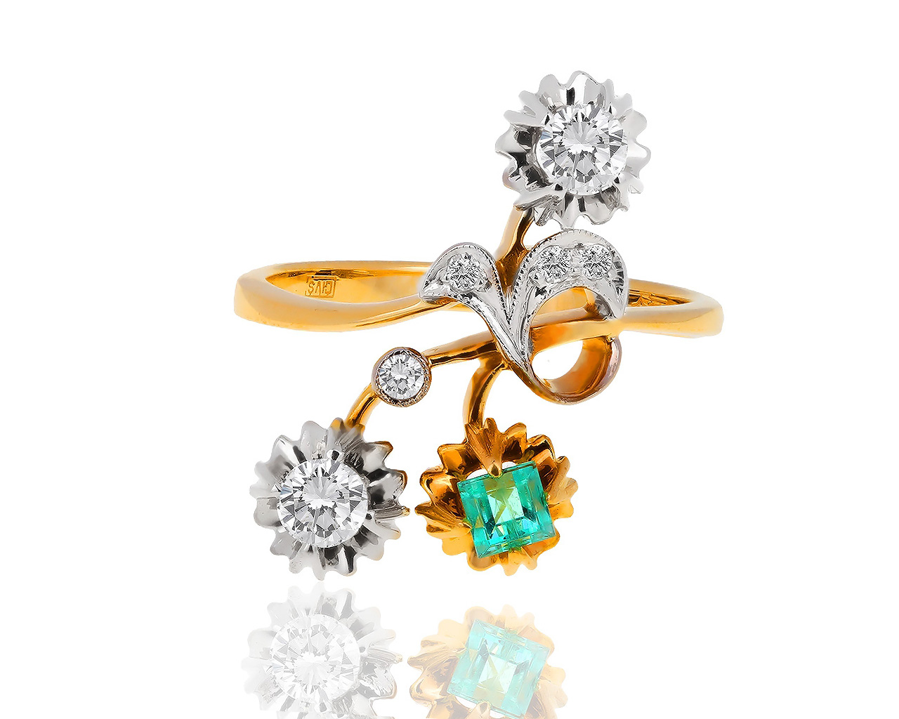 Золотое кольцо с бриллиантами 0.43ct и изумрудом 0.15ct 281018/5