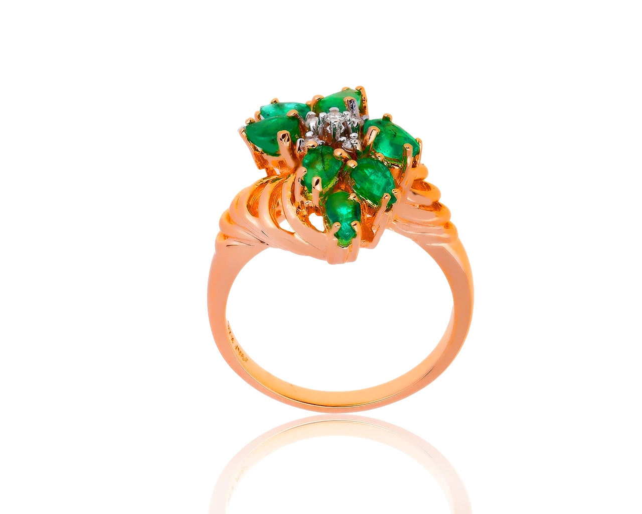 Прелестное золотое кольцо с изумрудами 1.30ct 011119/18 Прелестное золотое кольцо с изумрудами 1.30ct 011119/18