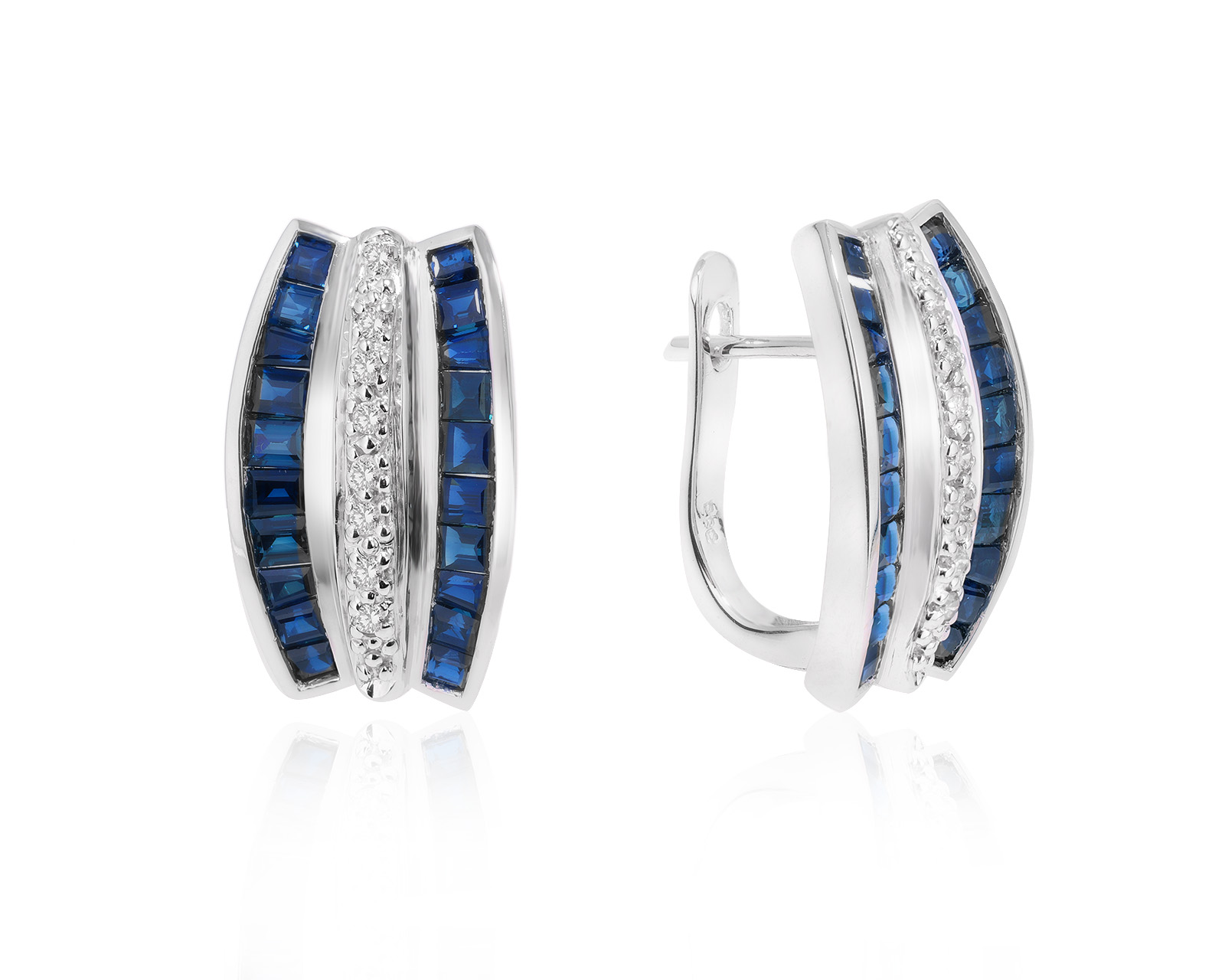Золотые серьги с сапфирами 3.20ct и бриллиантами 0.12ct