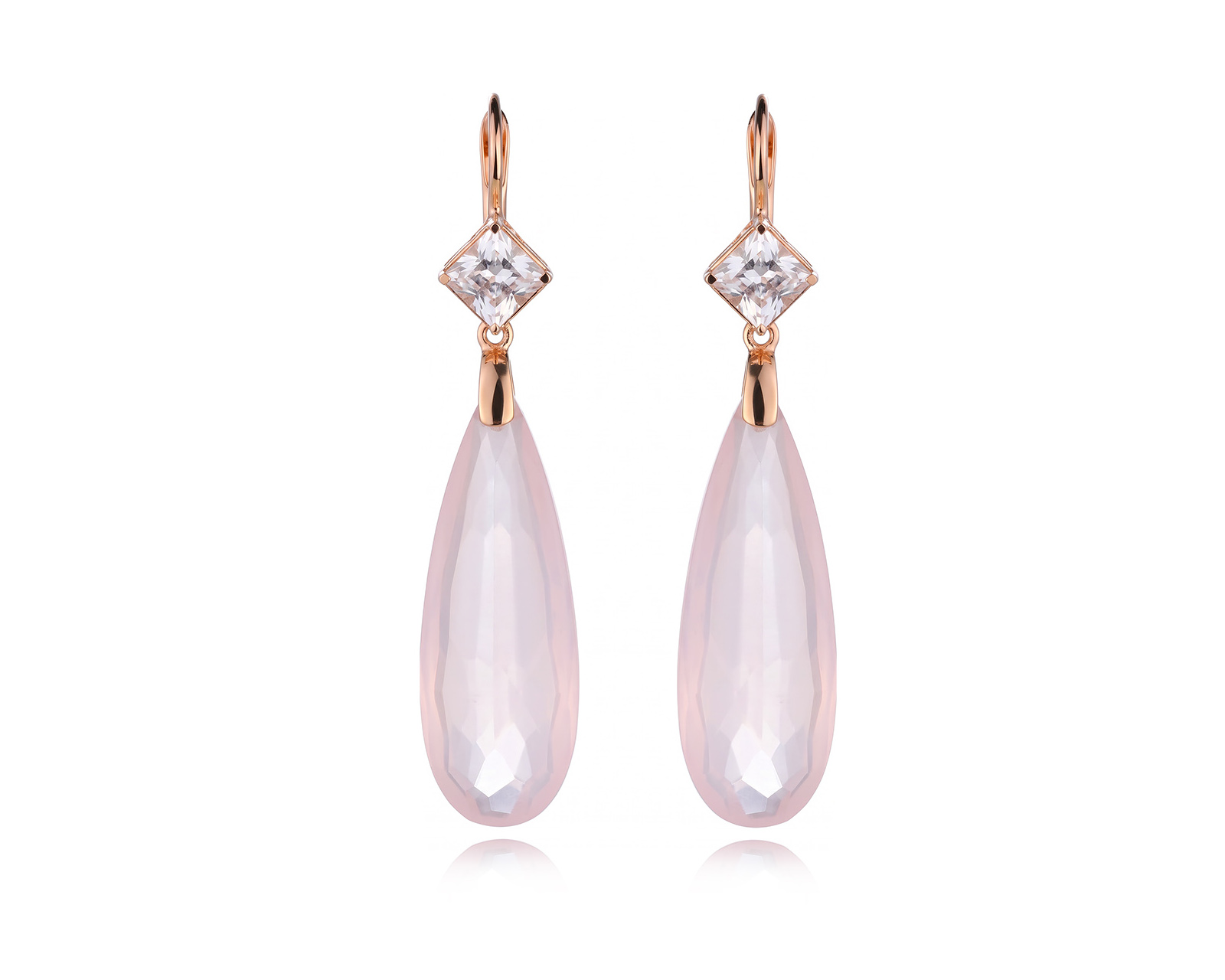 Оригинальные золотые серьги с розовым кварцем 28.50ct MiMi 010626/3
