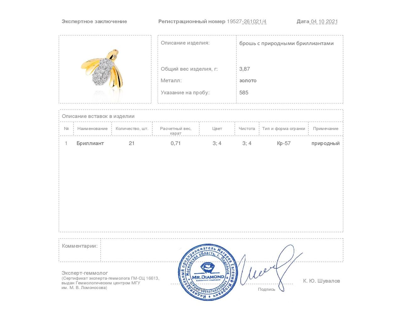 Стильная золотая брошь с бриллиантами 0.71ct купить в интернет-магазине  Mister Diamond, цена 59500 ₽