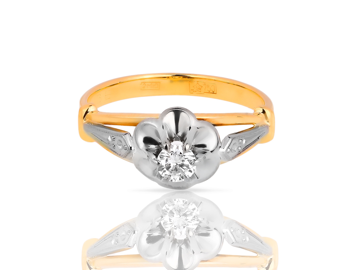 Классическое золотое кольцо с бриллиантом 0.21ct 230718/10