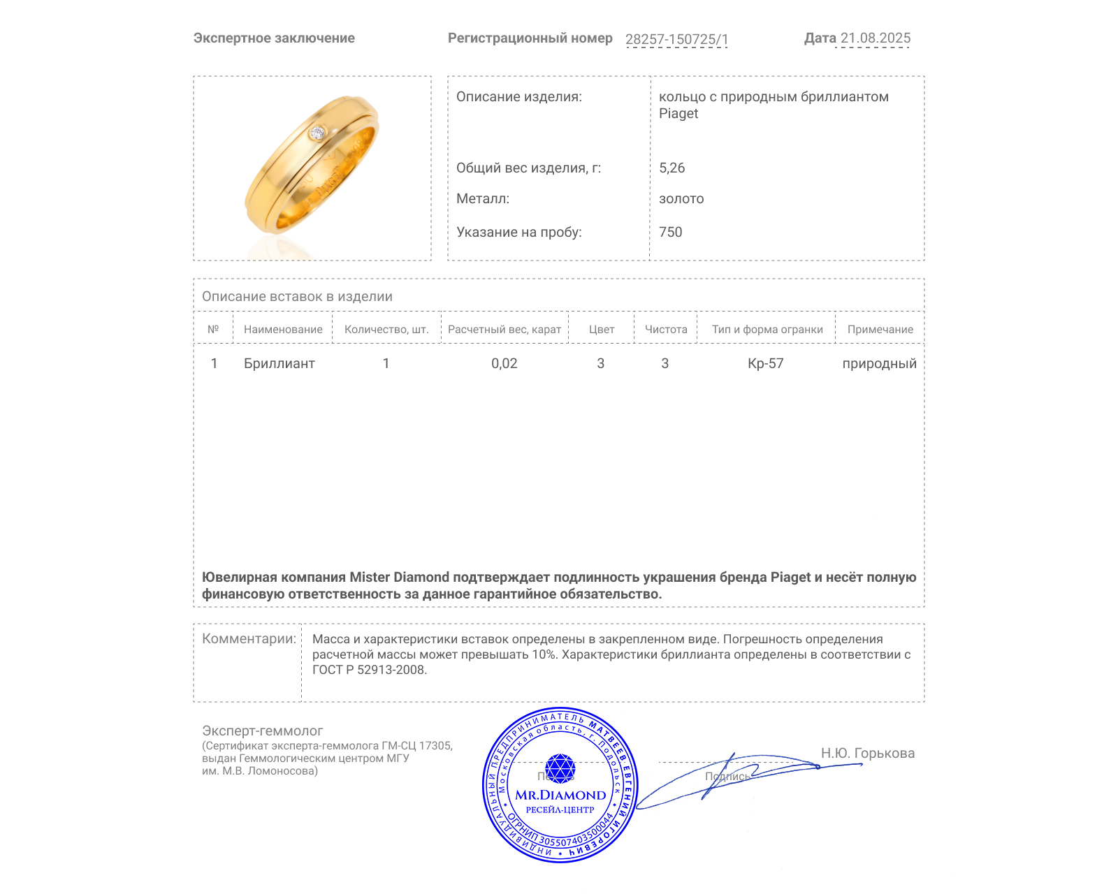 Оригинальное золотое кольцо Piaget Posession