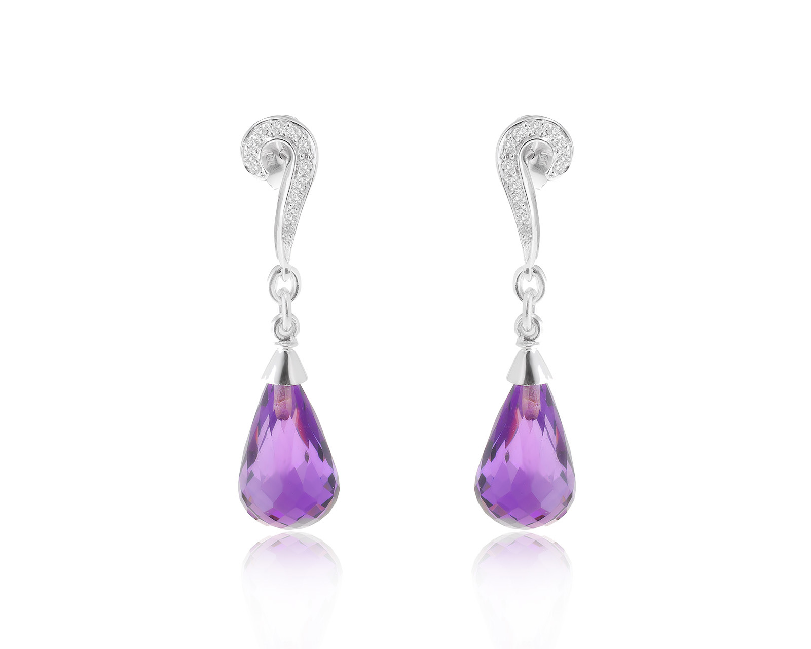 Богатые золотые серьги с аметистами 10.72ct