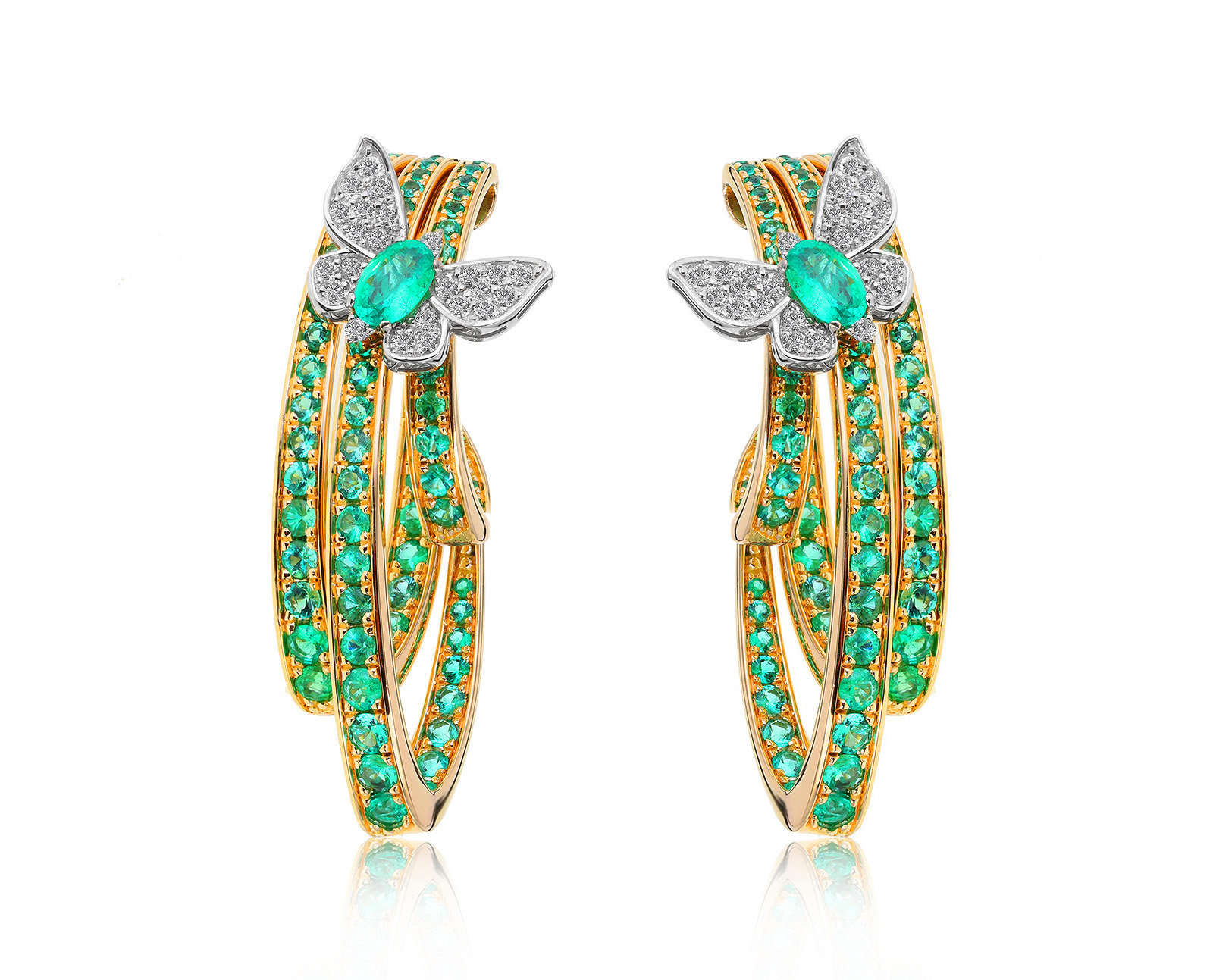 Праздничные золотые серьги с изумрудами 3.82ct