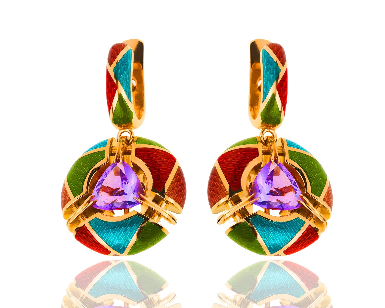 Красивые золотые серьги с бриллиантами и аметистами 201218/5