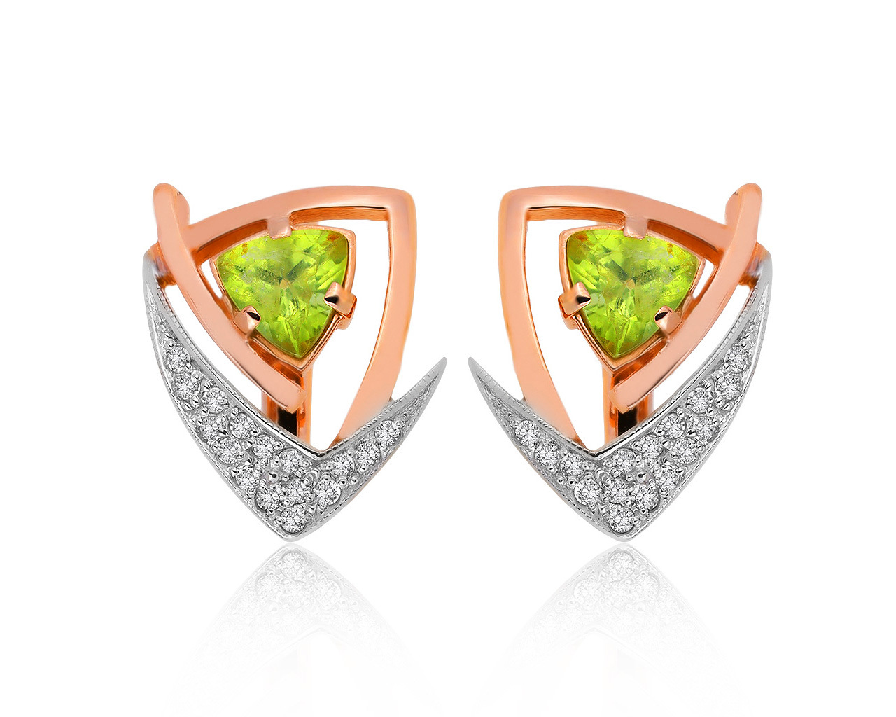 Нарядные золотые серьги с хризолитами 1.01ct 140620/15