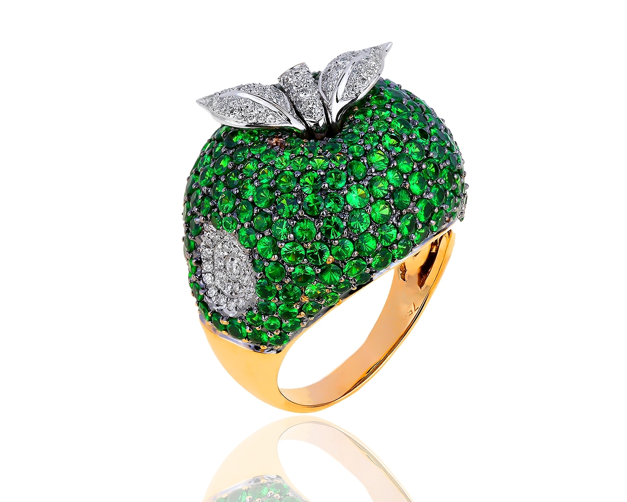 Достойное золотое кольцо с тсаворитами и бриллиантами 0.34ct 300519/4