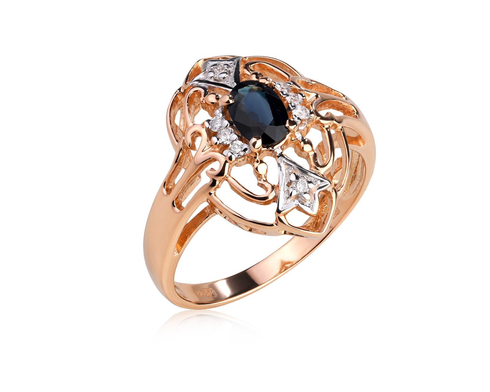 Золотое кольцо с сапфиром 0.49ct и бриллиантами 0.07ct 050726/4